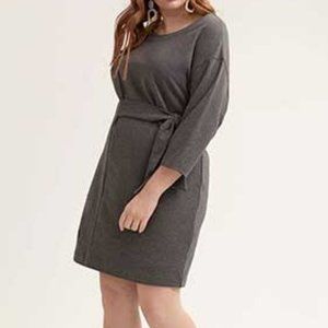 Drop Shoulder Sweatshirt Dress with Self Tie  - X